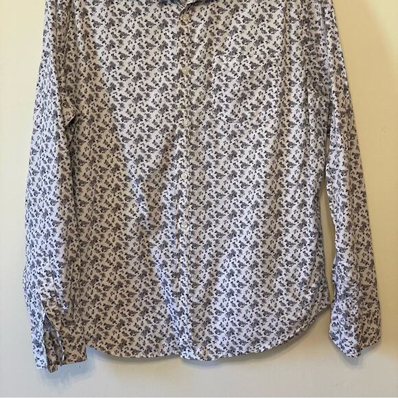 AEO L white purple floral casual button down t-shirt long sleeve summer classic - Picture 3 of 8